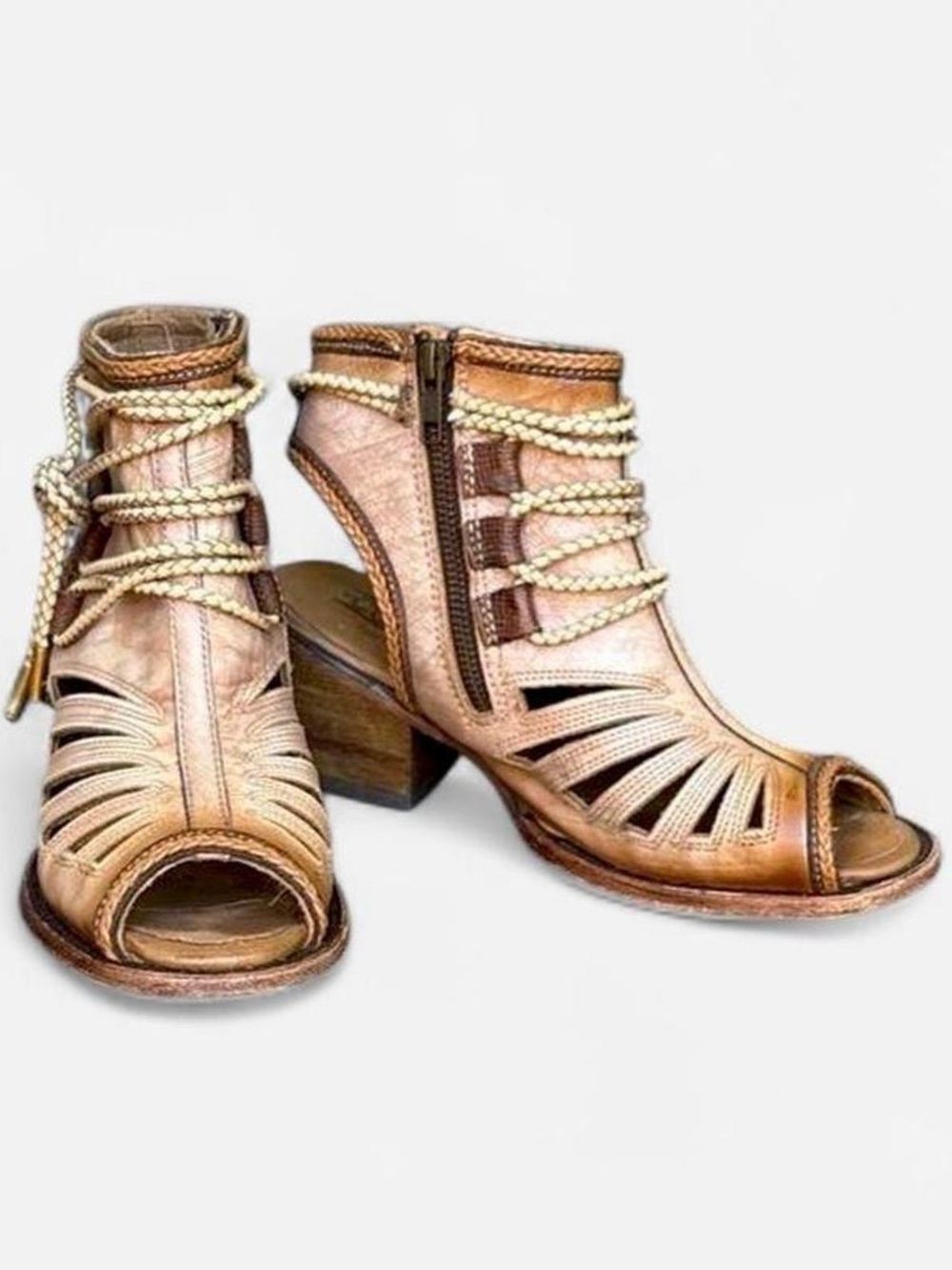 Corral Tobacco Jessica Lace Western Gladiator Leather Sandal Heel 7 Boho Shoes